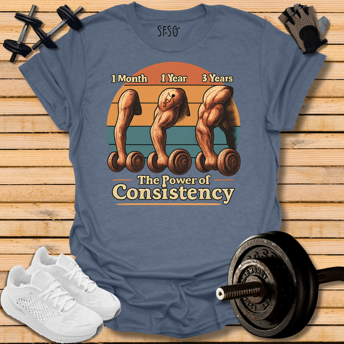 Built Over Time Workout T-Shirt — “1 Month • 1 Year • 3 Years” Progress Weightlifting Tee
