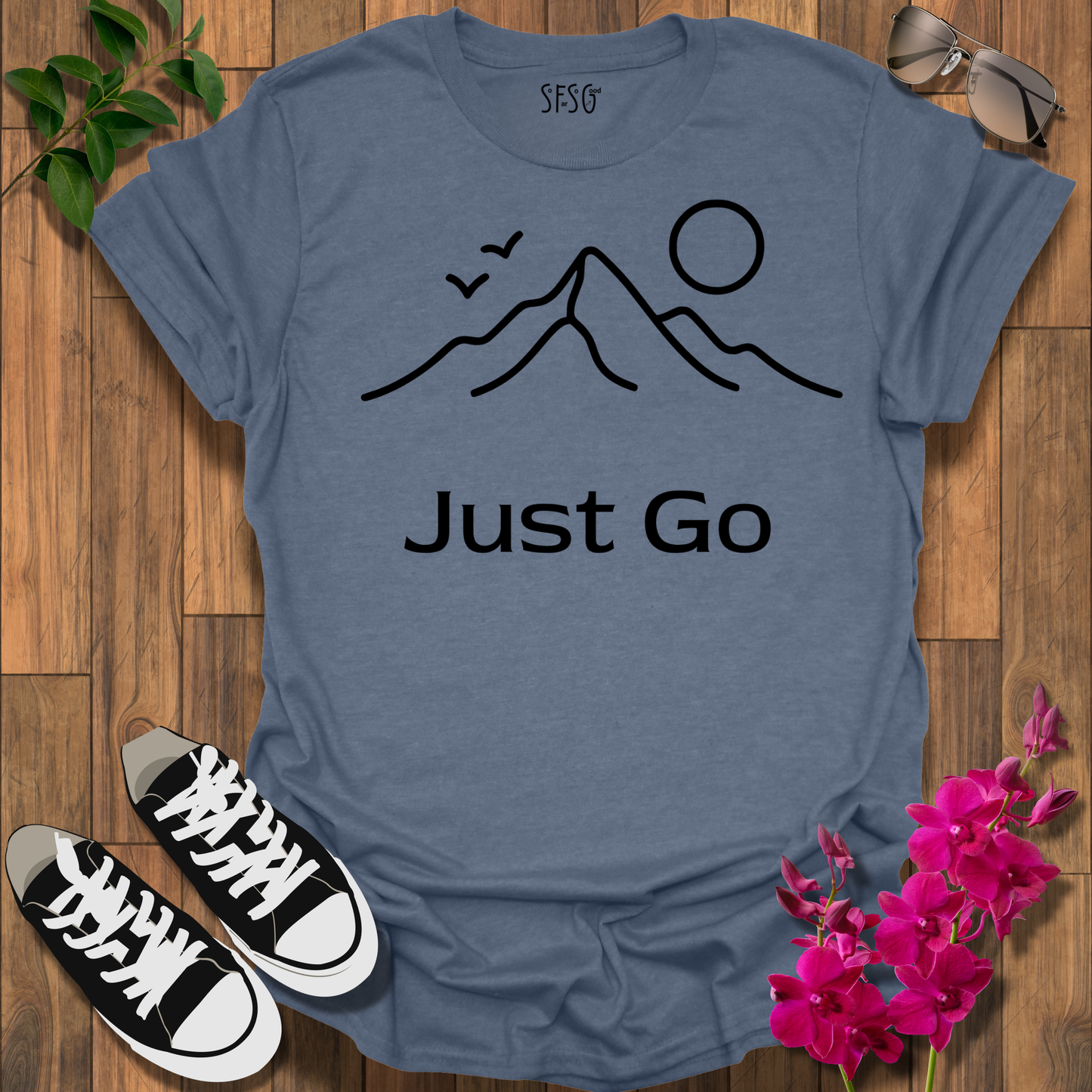 Just Go Mountain T‑Shirt — Minimal Outdoor Adventure Tee