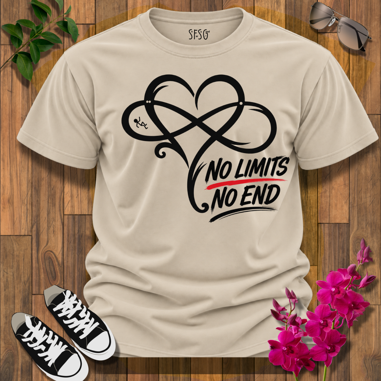 No Limits Heart T-Shirt — Inspirational "No Limits No End" Graphic Tee