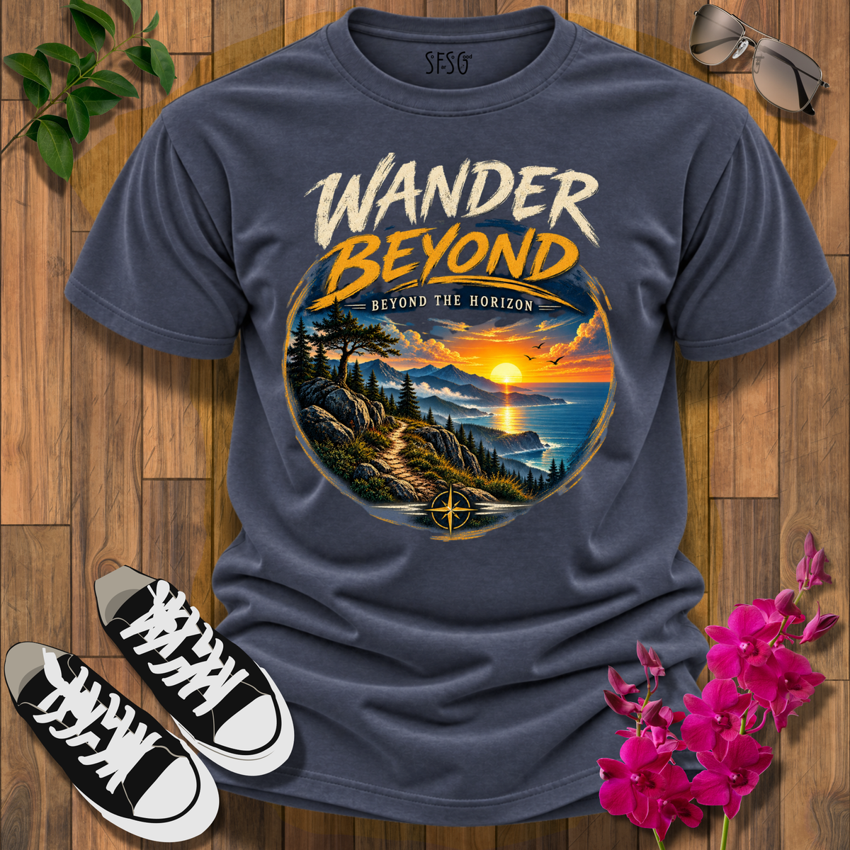 Wander Beyond Graphic T-Shirt — Sunset Horizon Adventure Tee