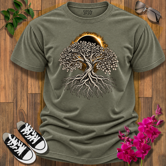 "Rooted" T-Shirt — Sun & Moon Yin Yang Roots Graphic Tee
