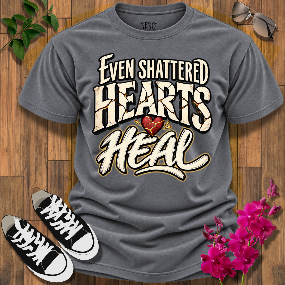 Even Shattered Hearts Heal T-Shirt — Inspirational Recovery Tee