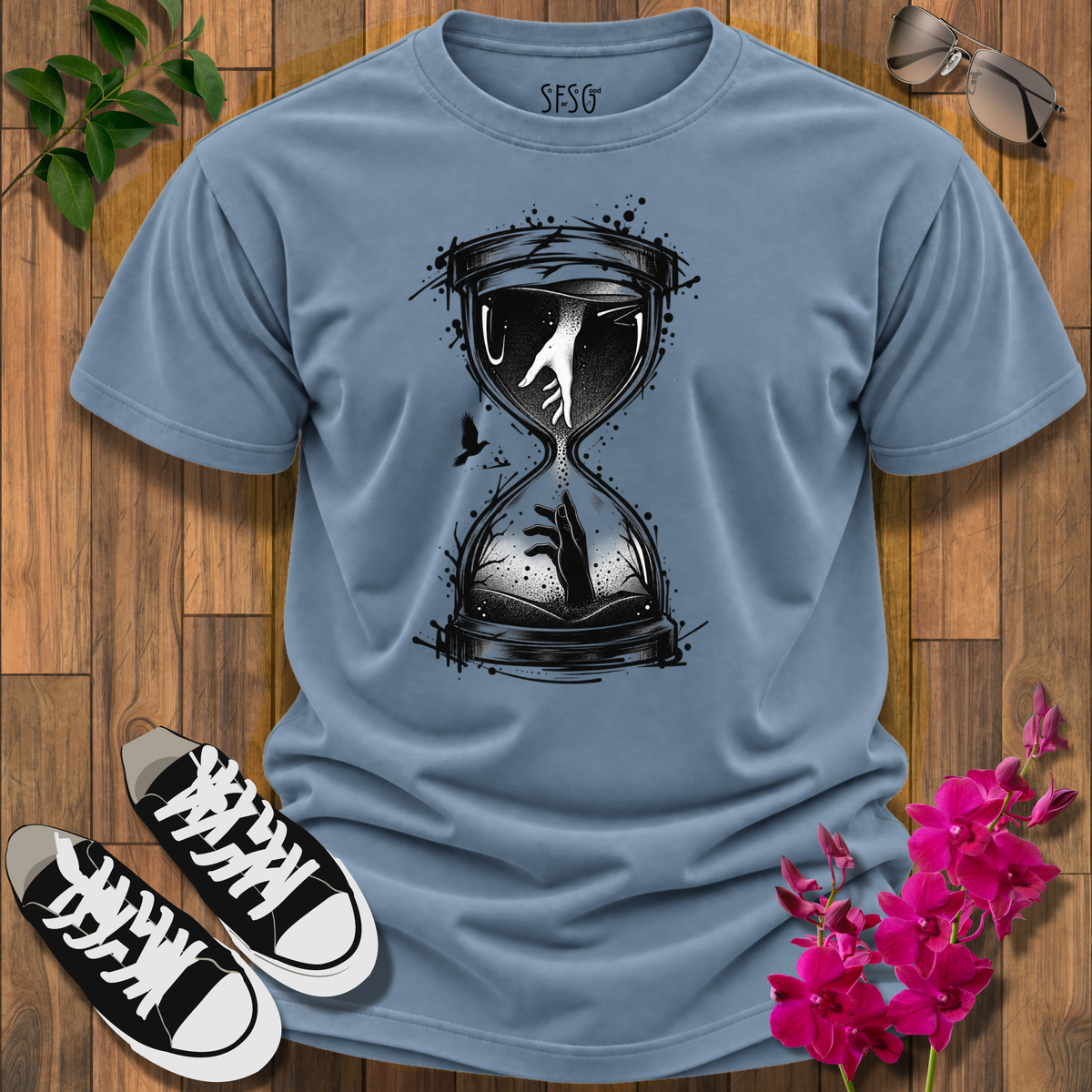 'Reaching For Time' T-Shirt — Vintage Gothic Timepiece Tee