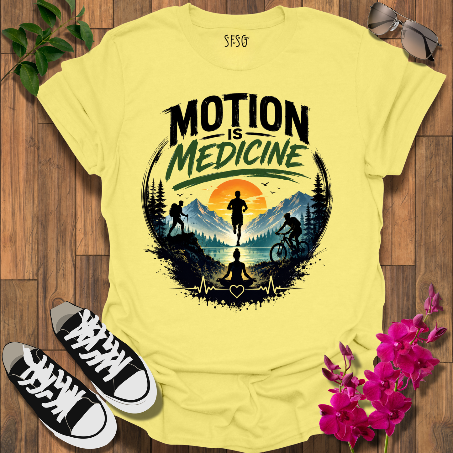 "Motion Is Medicine" T-Shirt — Wellness Graphic Tee