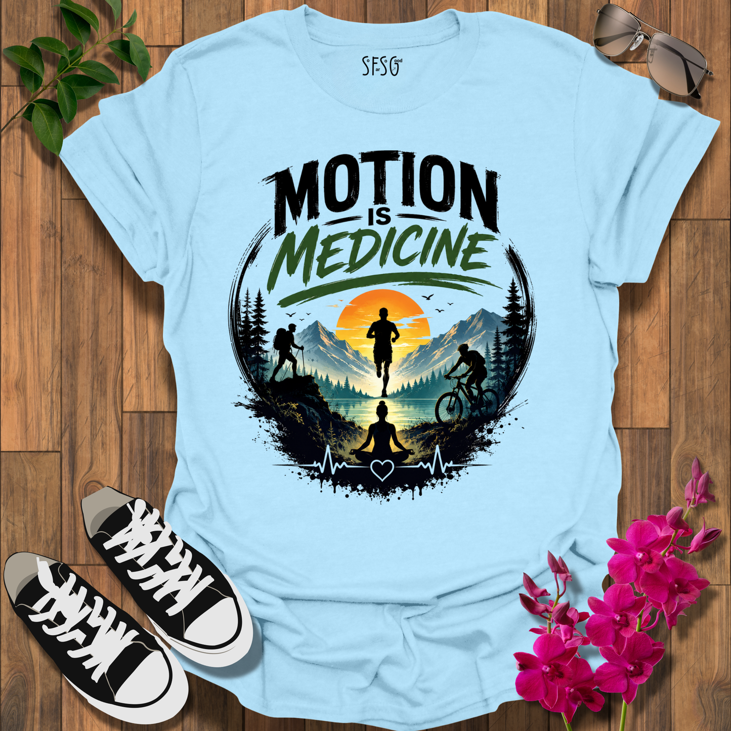 "Motion Is Medicine" T-Shirt — Wellness Graphic Tee