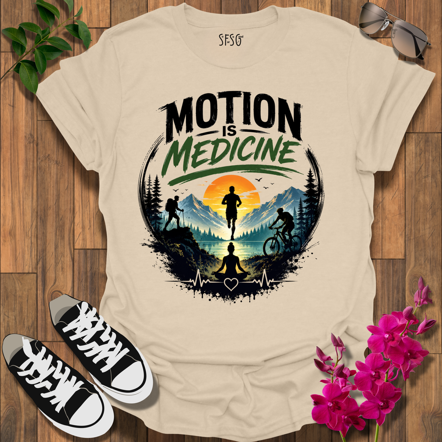 "Motion Is Medicine" T-Shirt — Wellness Graphic Tee