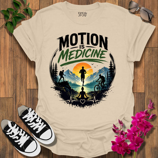 "Motion Is Medicine" T-Shirt — Wellness Graphic Tee
