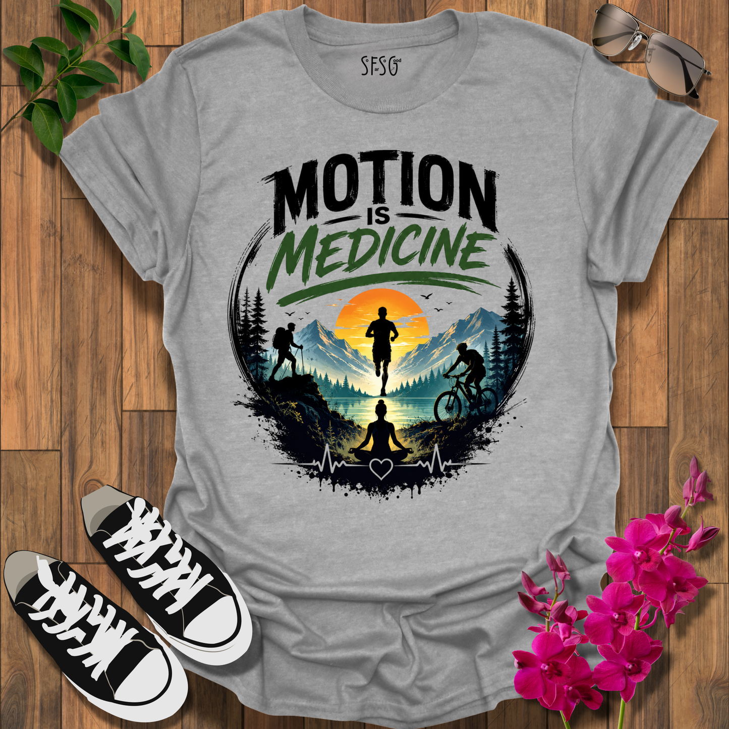 "Motion Is Medicine" T-Shirt — Wellness Graphic Tee