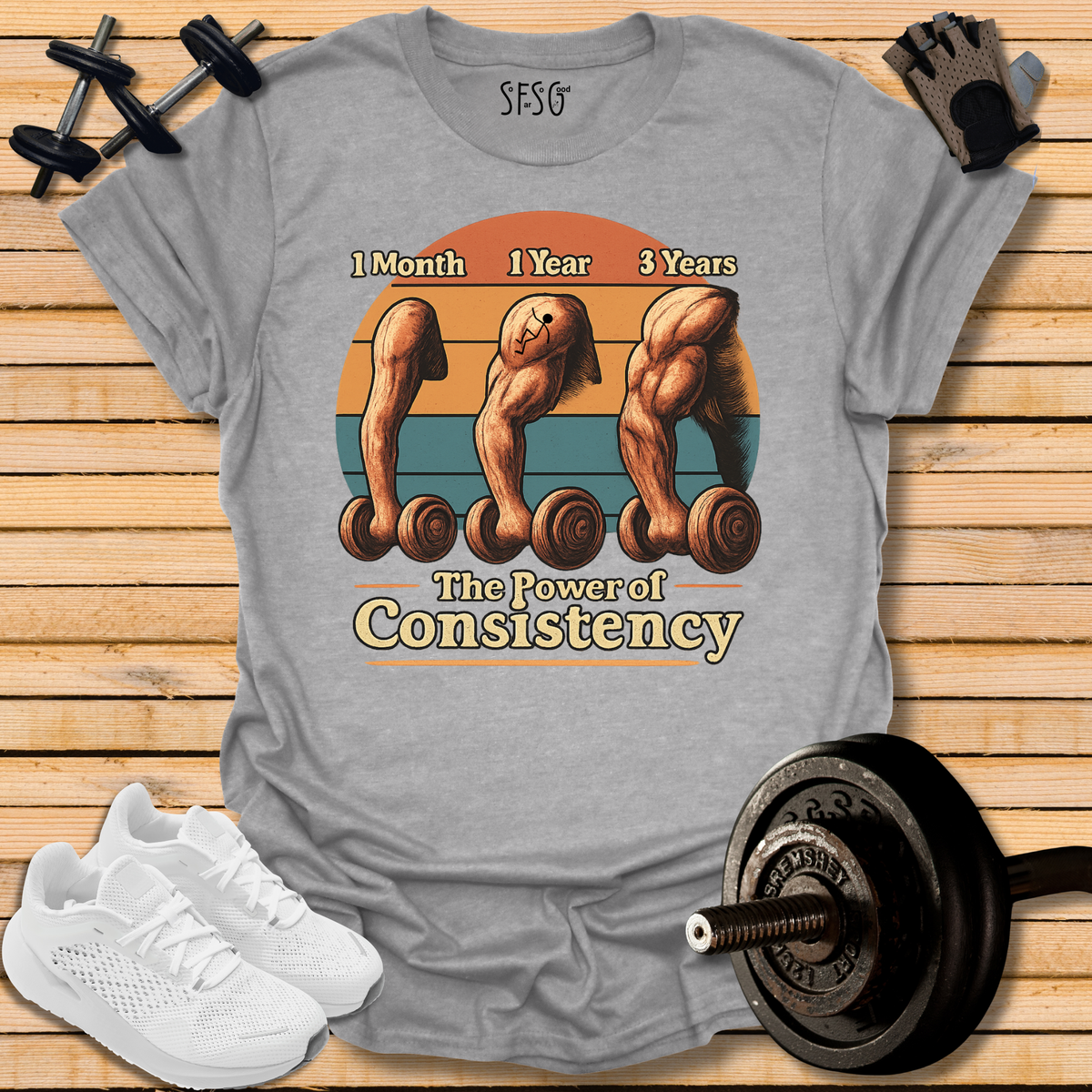 Built Over Time Workout T-Shirt — “1 Month • 1 Year • 3 Years” Progress Weightlifting Tee