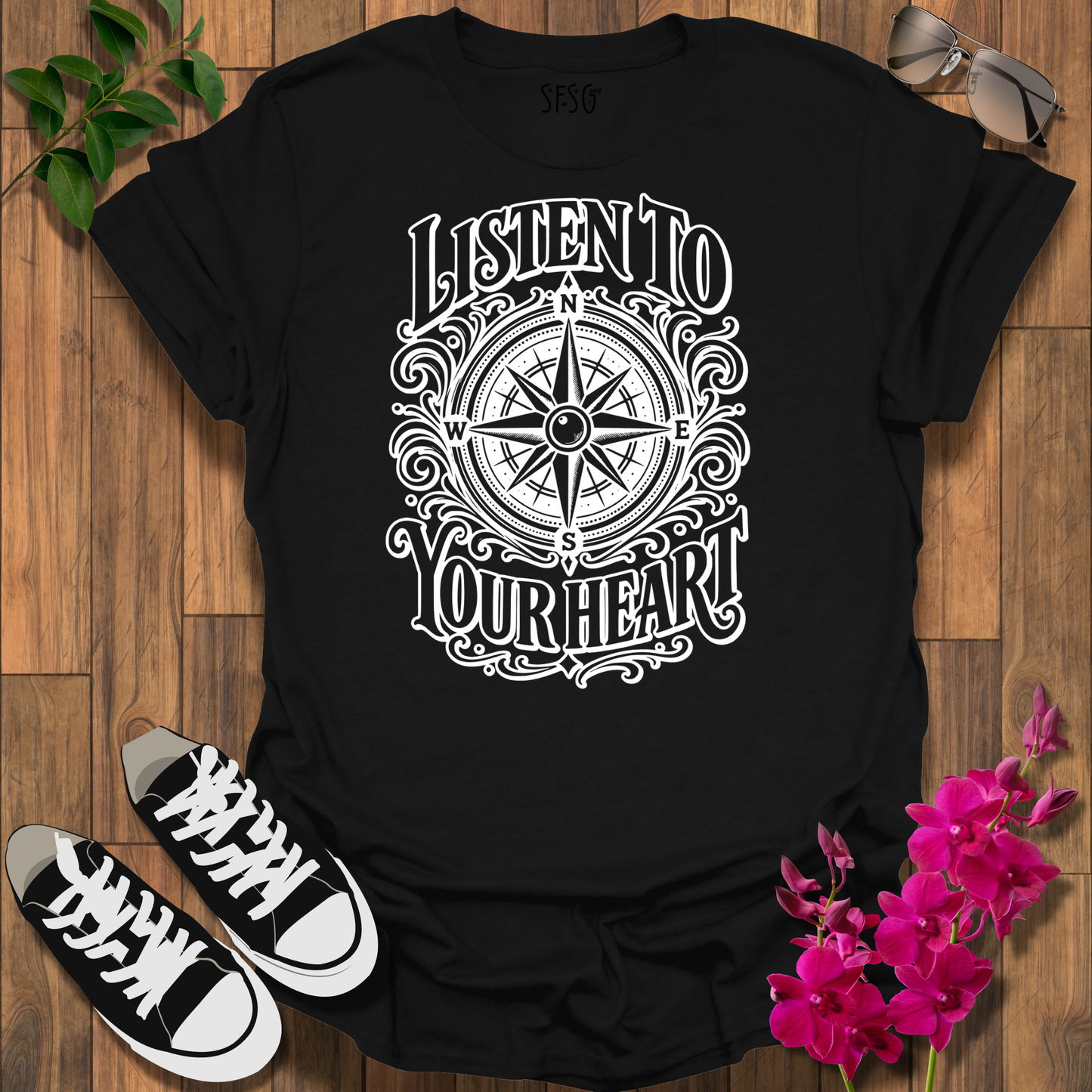 Listen to Your Heart Compass T-Shirt — Inspirational Nautical Graphic Tee