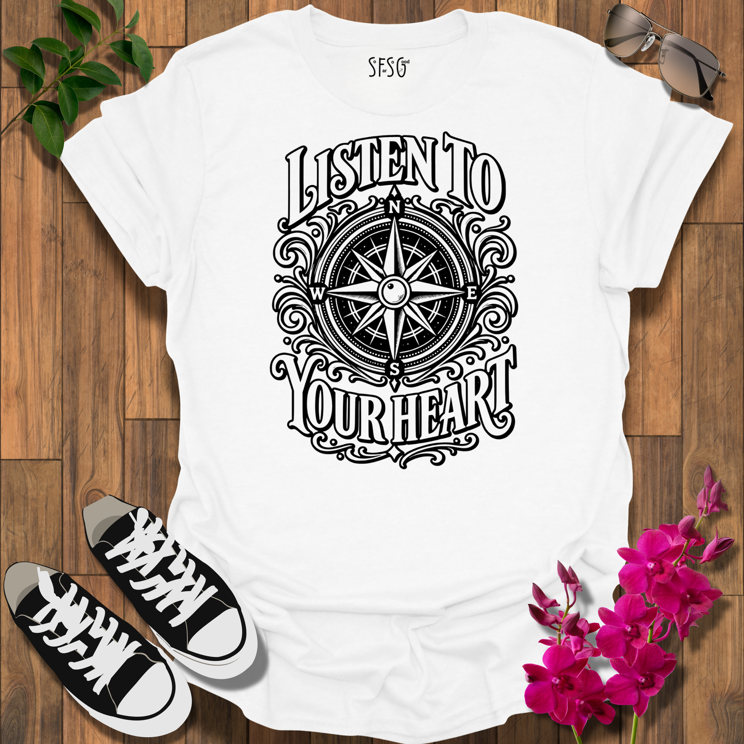 Listen to Your Heart Compass T-Shirt — Inspirational Nautical Graphic Tee