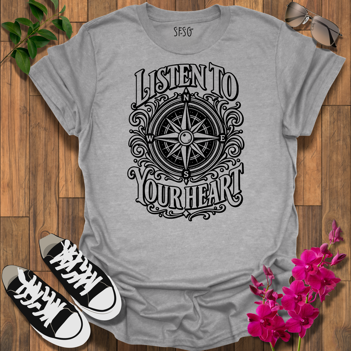 Listen to Your Heart Compass T-Shirt — Inspirational Nautical Graphic Tee