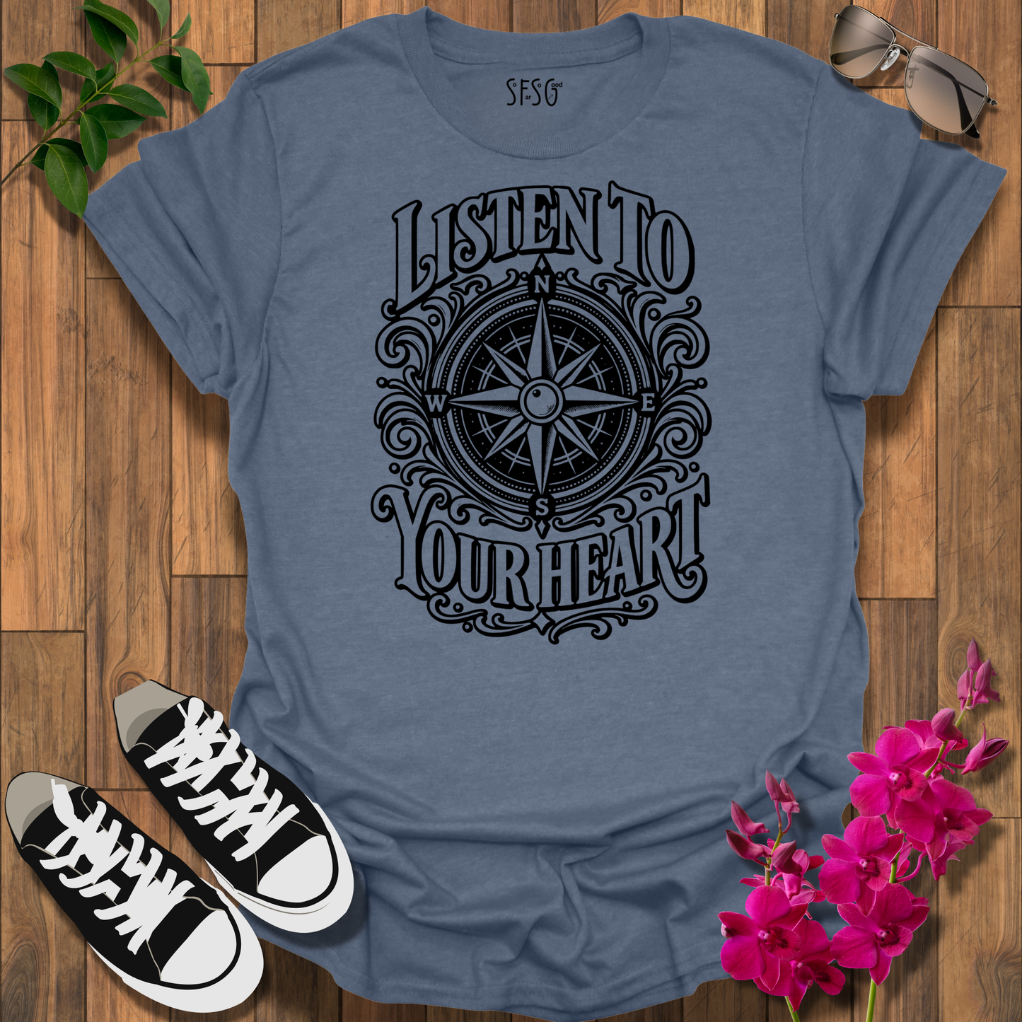 Listen to Your Heart Compass T-Shirt — Inspirational Nautical Graphic Tee