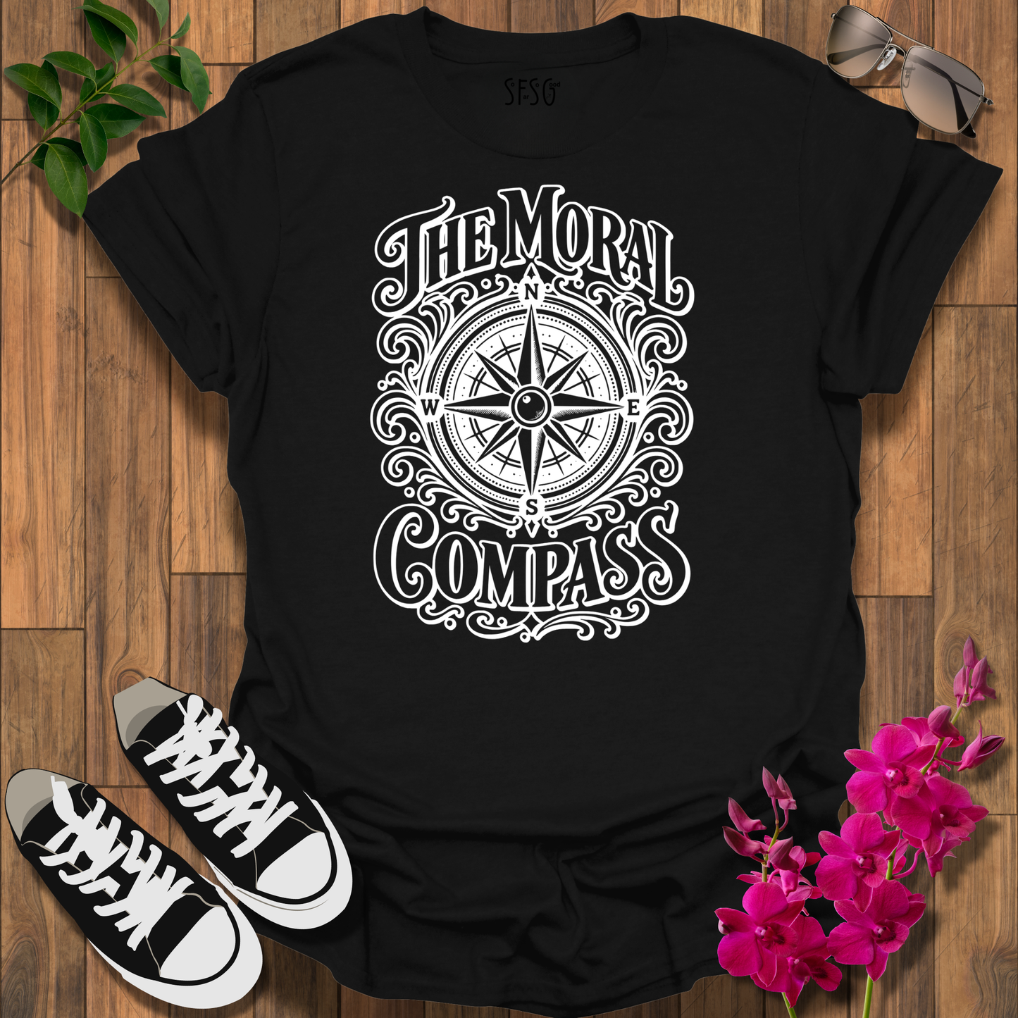 The Moral Compass T-Shirt — Vintage Nautical Compass Graphic