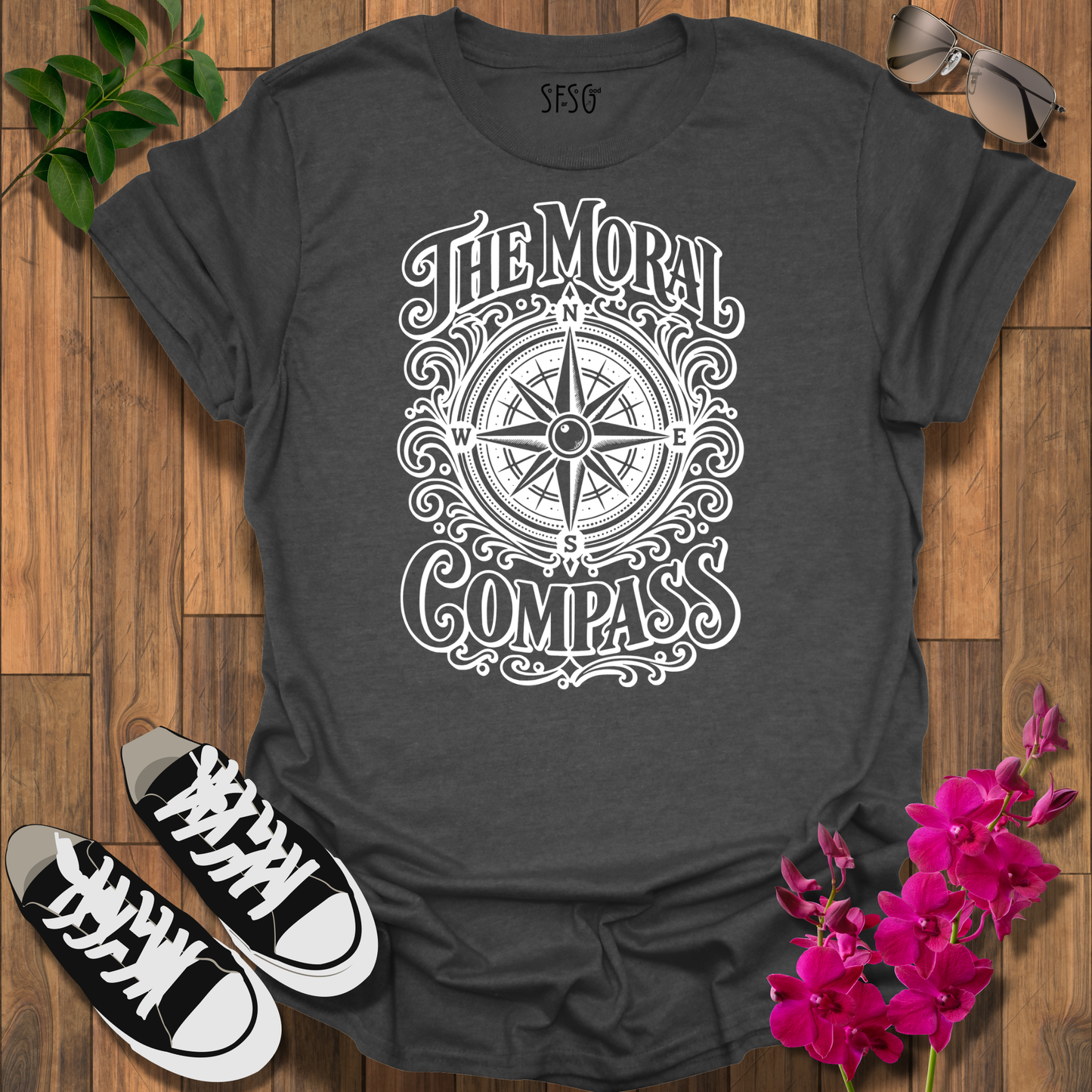 The Moral Compass T-Shirt — Vintage Nautical Compass Graphic