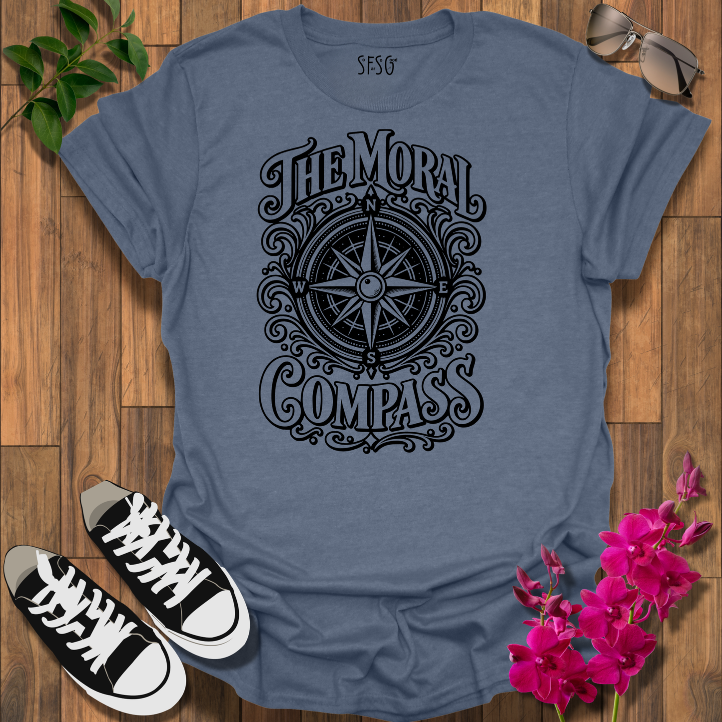 The Moral Compass T-Shirt — Vintage Nautical Compass Graphic