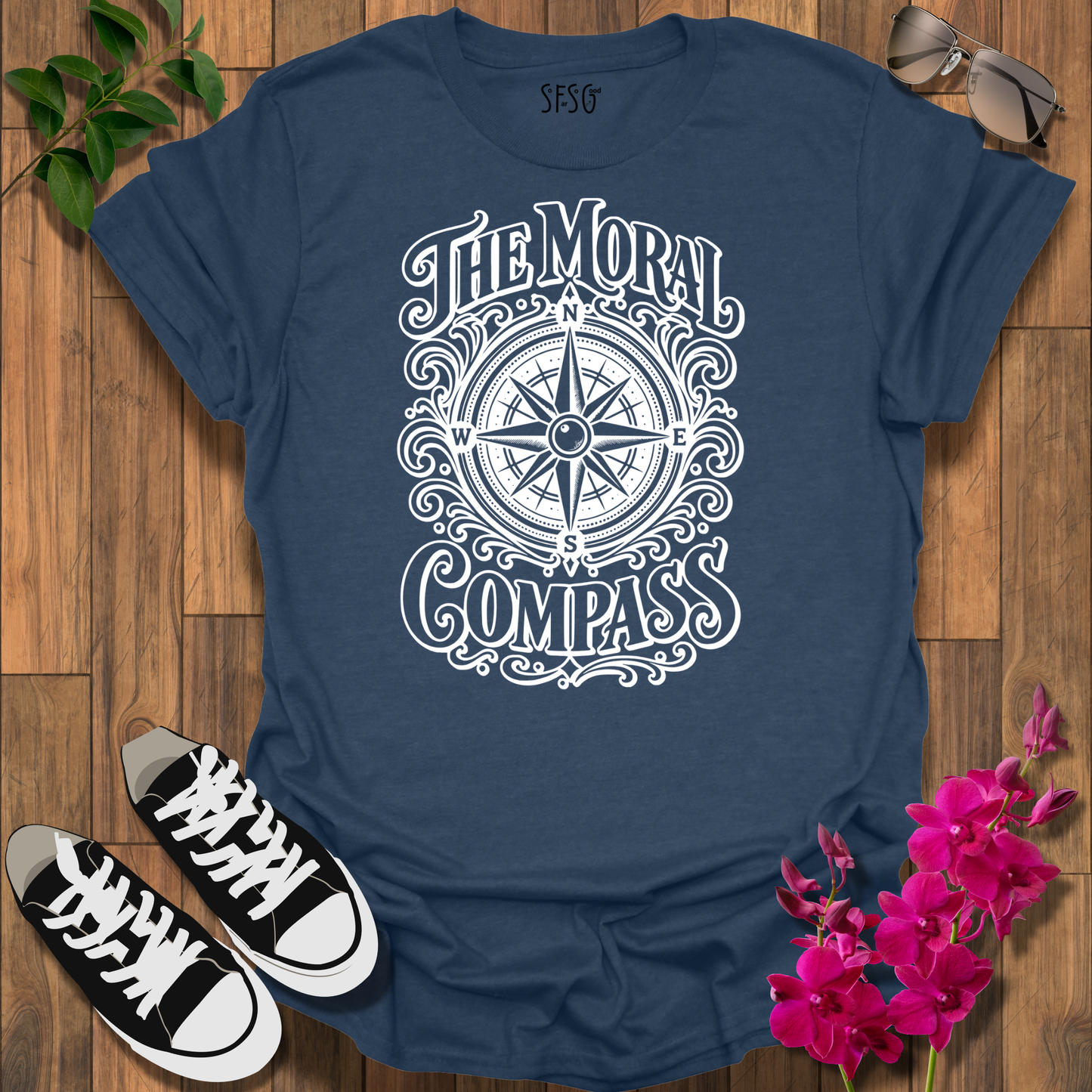 The Moral Compass T-Shirt — Vintage Nautical Compass Graphic