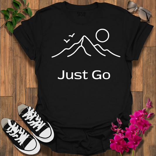 Just Go Mountain T‑Shirt — Minimal Outdoor Adventure Tee
