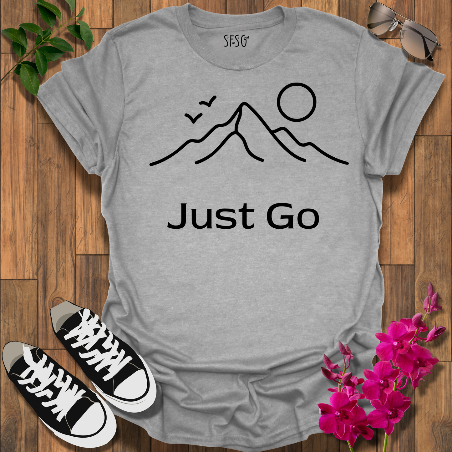 Just Go Mountain T‑Shirt — Minimal Outdoor Adventure Tee
