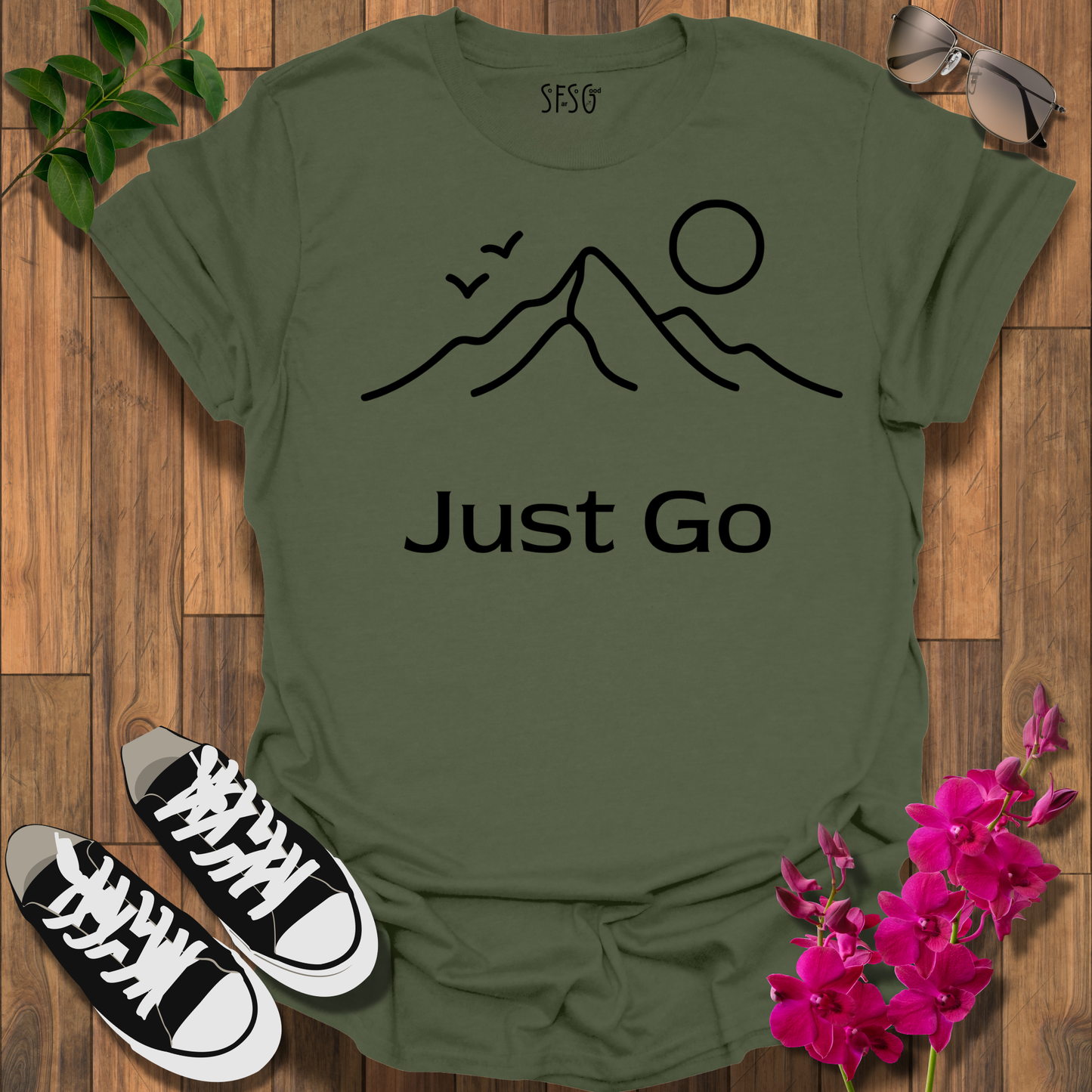 Just Go Mountain T‑Shirt — Minimal Outdoor Adventure Tee