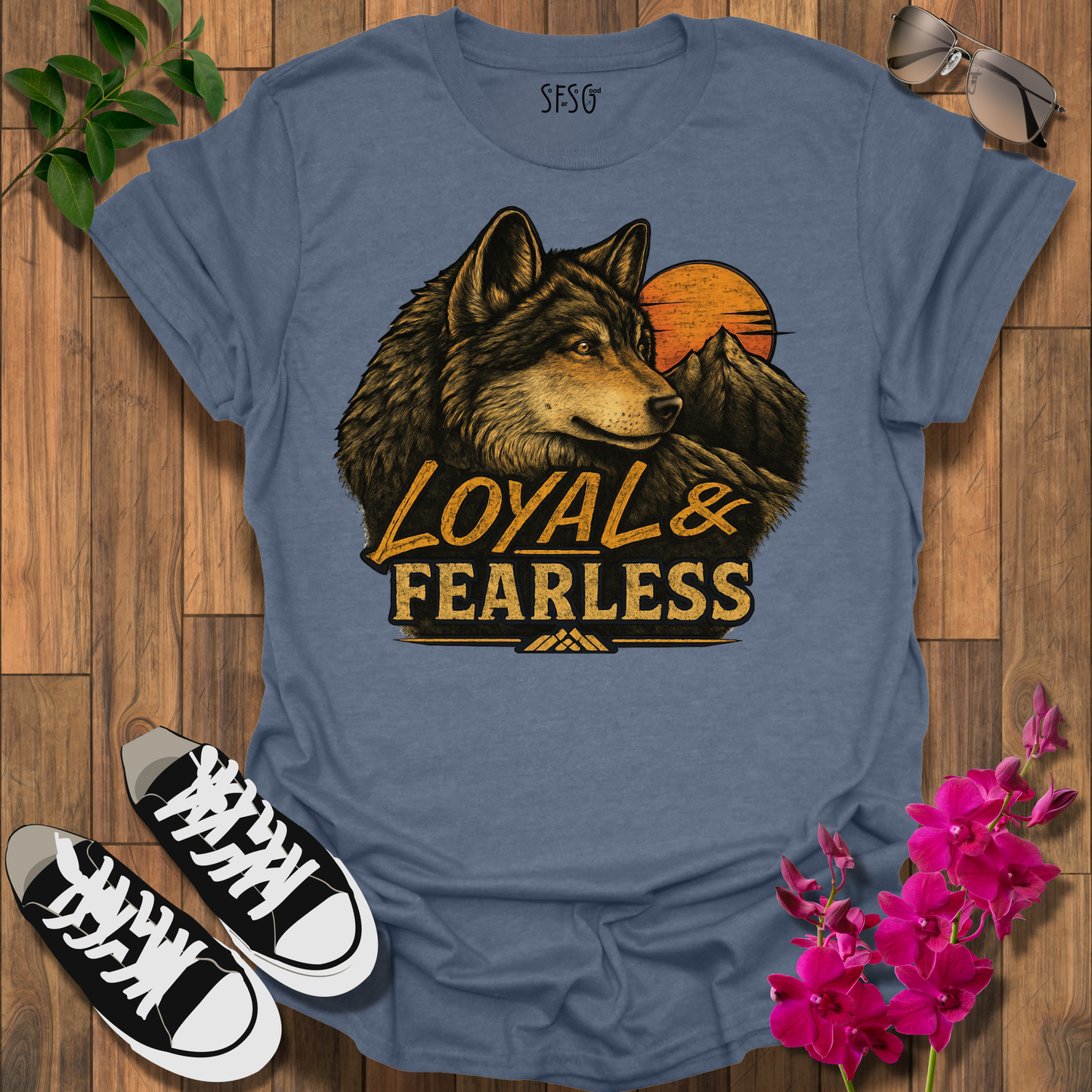 Loyal & Fearless Wolf T-Shirt — Vintage Wolf Sunset Tee