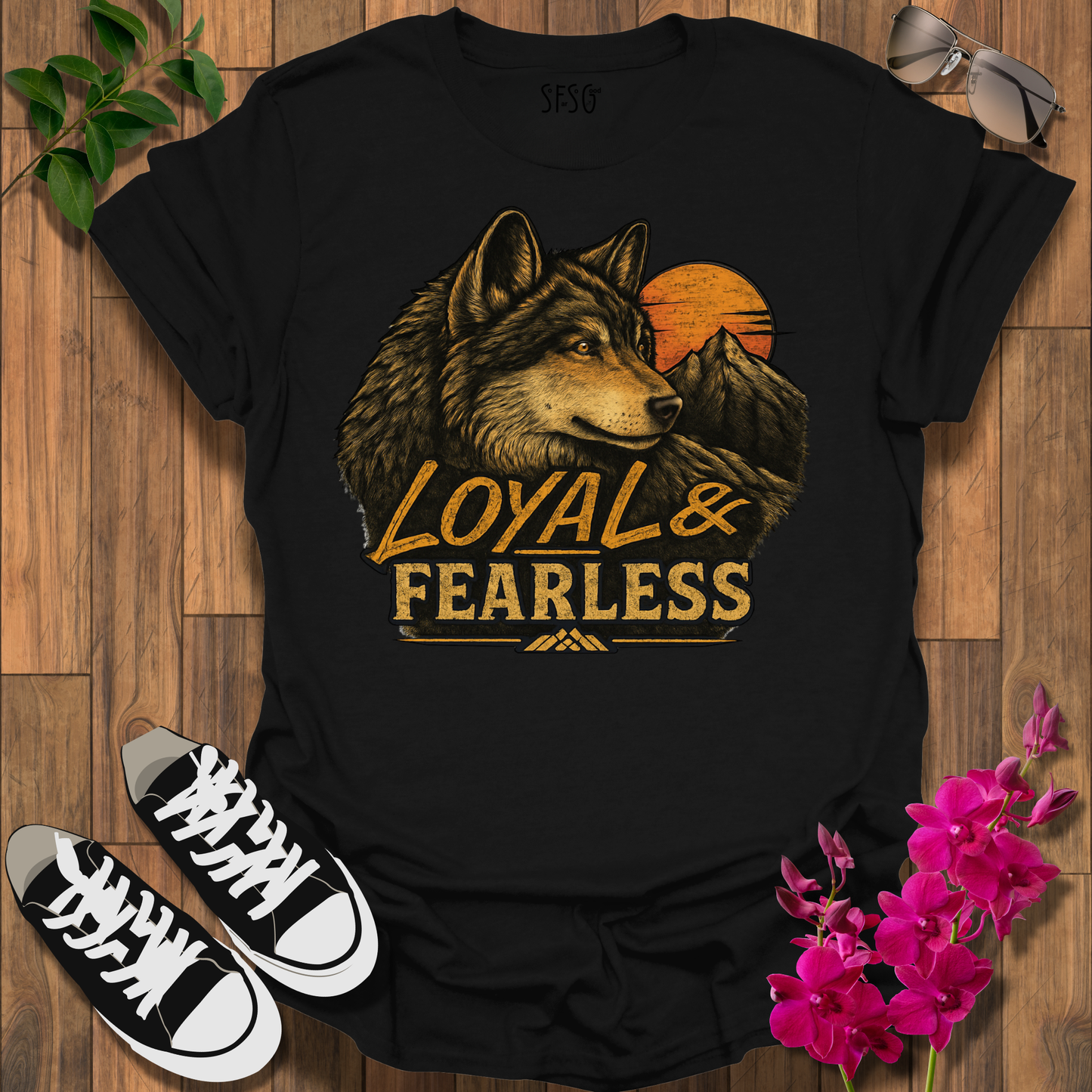 Loyal & Fearless Wolf T-Shirt — Vintage Wolf Sunset Tee