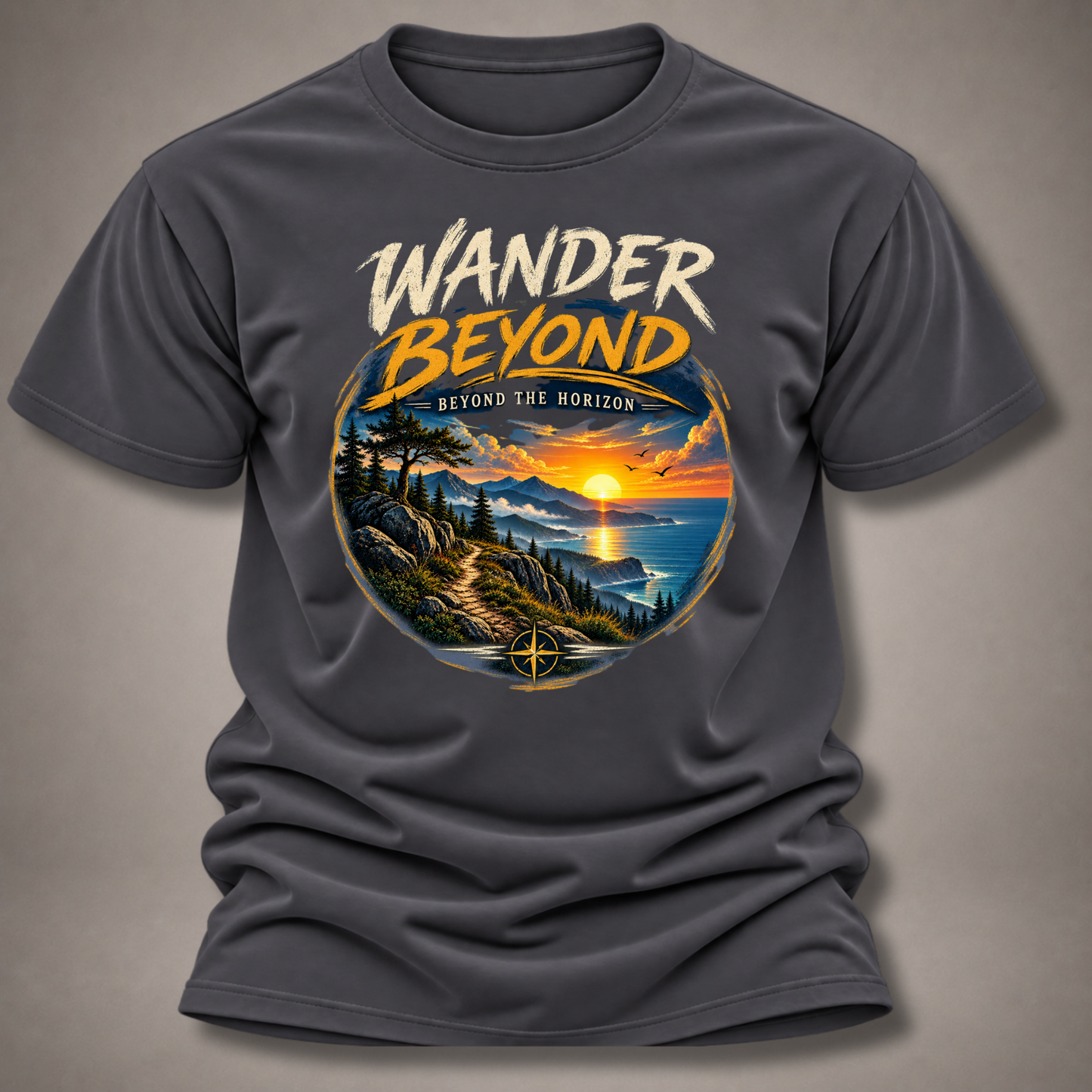 Wander Beyond Graphic T-Shirt — Sunset Horizon Adventure Tee