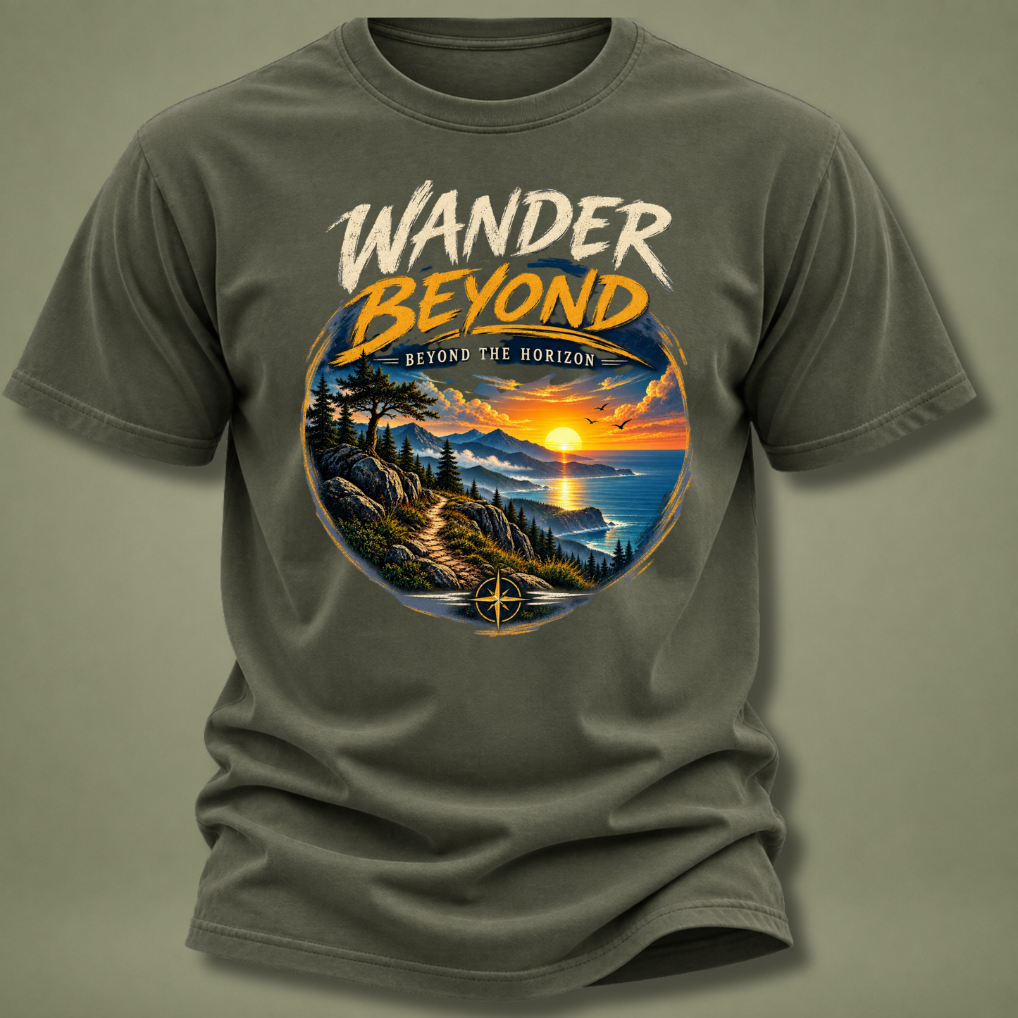 Wander Beyond Graphic T-Shirt — Sunset Horizon Adventure Tee