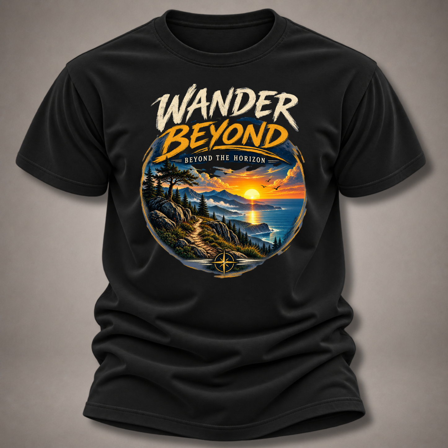 Wander Beyond Graphic T-Shirt — Sunset Horizon Adventure Tee