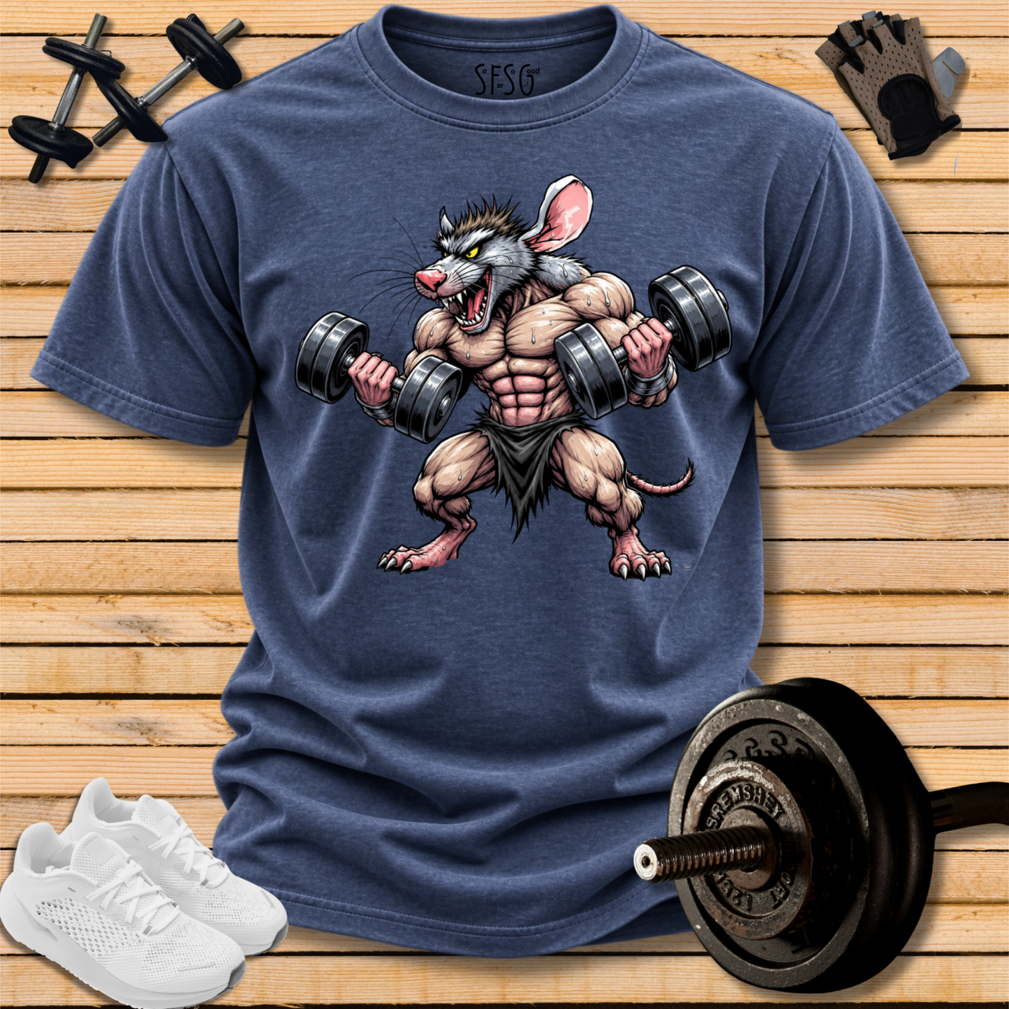 Rat Bodybuilder T-Shirt — Muscular Gym Rodent Fitness Tee