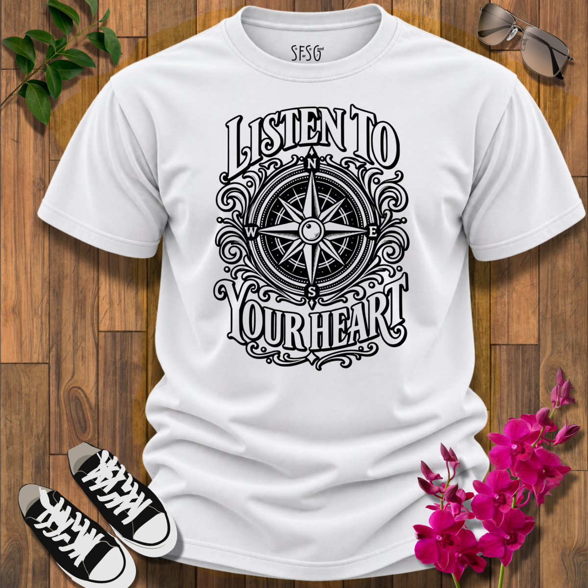 Listen to Your Heart Compass T-Shirt — Inspirational Nautical Graphic Tee