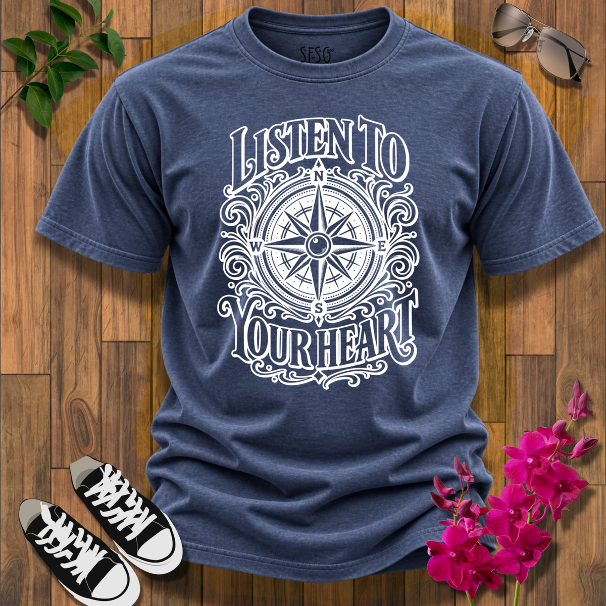 Listen to Your Heart Compass T-Shirt — Inspirational Nautical Graphic Tee