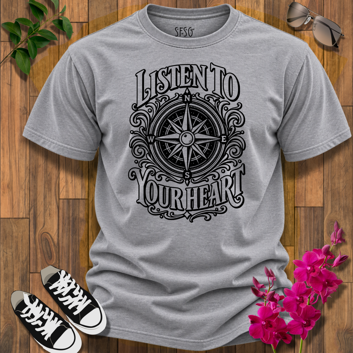 Listen to Your Heart Compass T-Shirt — Inspirational Nautical Graphic Tee