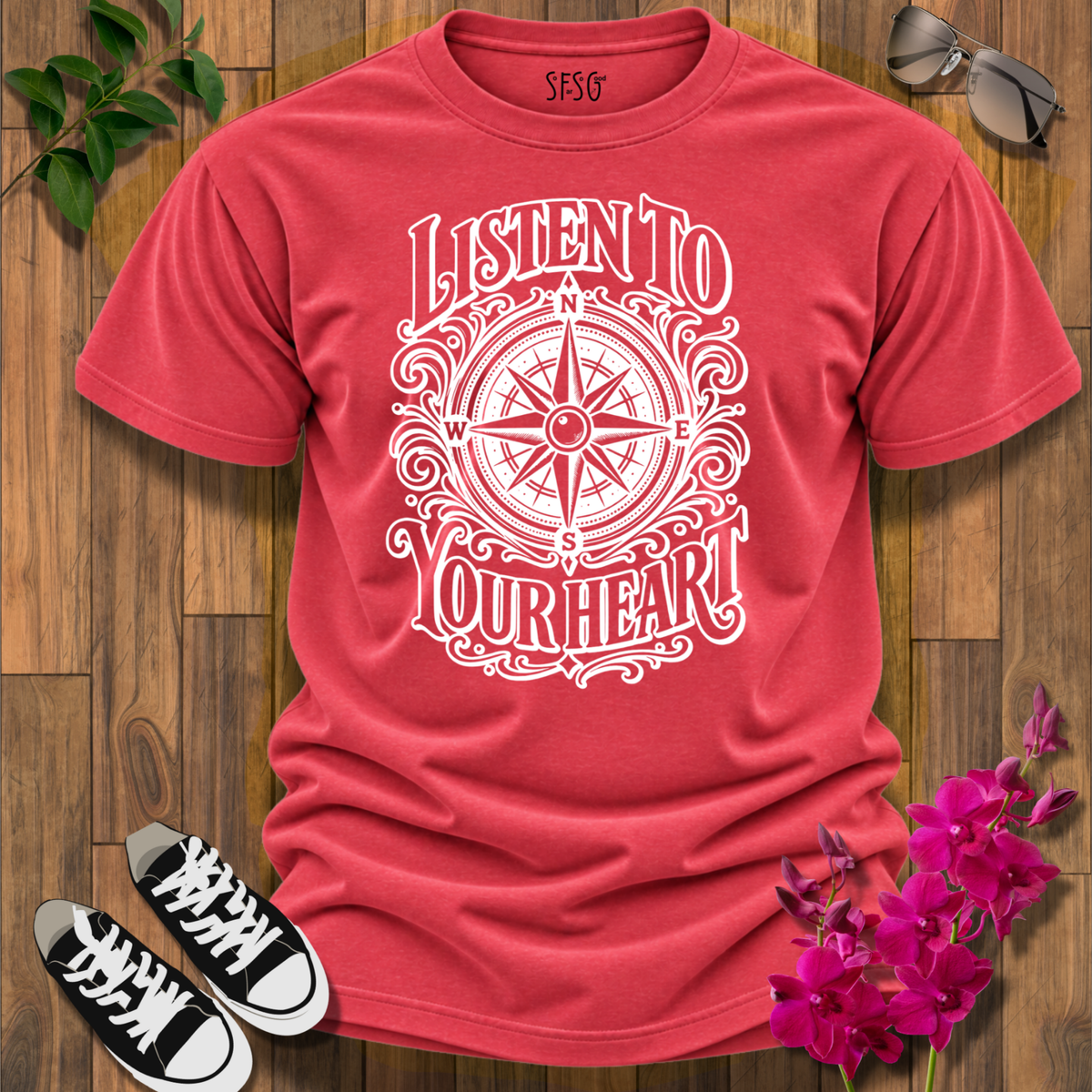 Listen to Your Heart Compass T-Shirt — Inspirational Nautical Graphic Tee