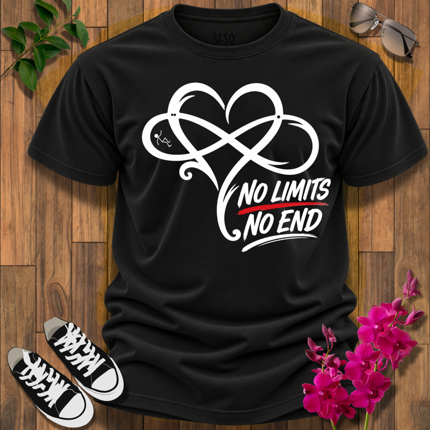 No Limits Heart T-Shirt — Inspirational "No Limits No End" Graphic Tee