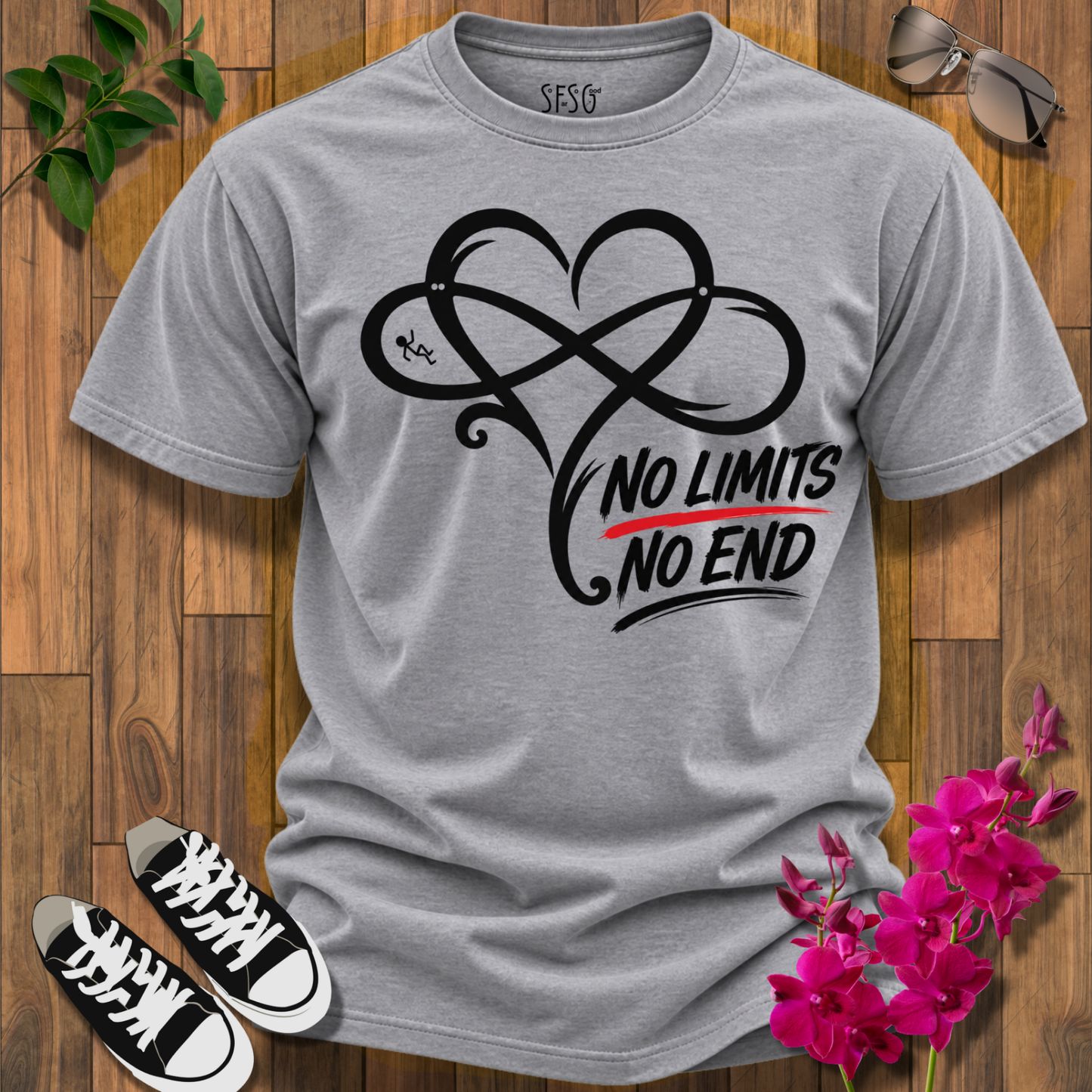 No Limits Heart T-Shirt — Inspirational "No Limits No End" Graphic Tee