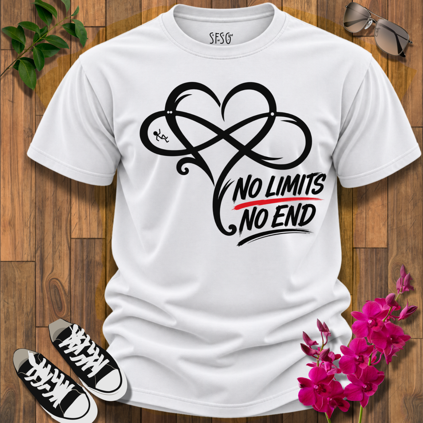 No Limits Heart T-Shirt — Inspirational "No Limits No End" Graphic Tee