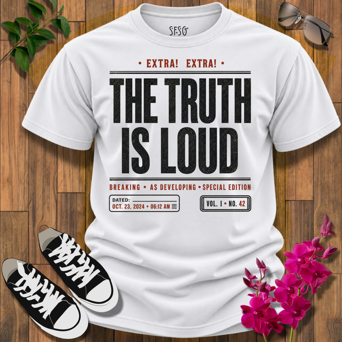 The Truth Is Loud T‑Shirt — Bold Newspaper Headline Tee