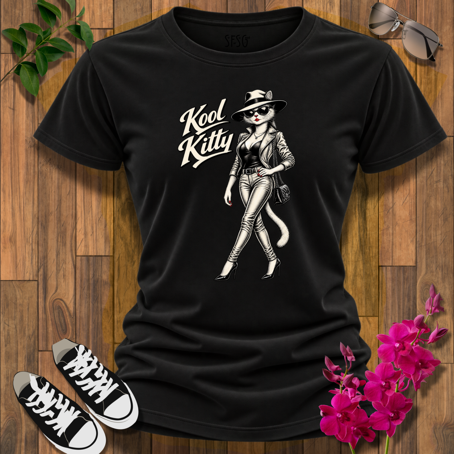 Kool Kitty Retro Cat Graphic T-Shirt