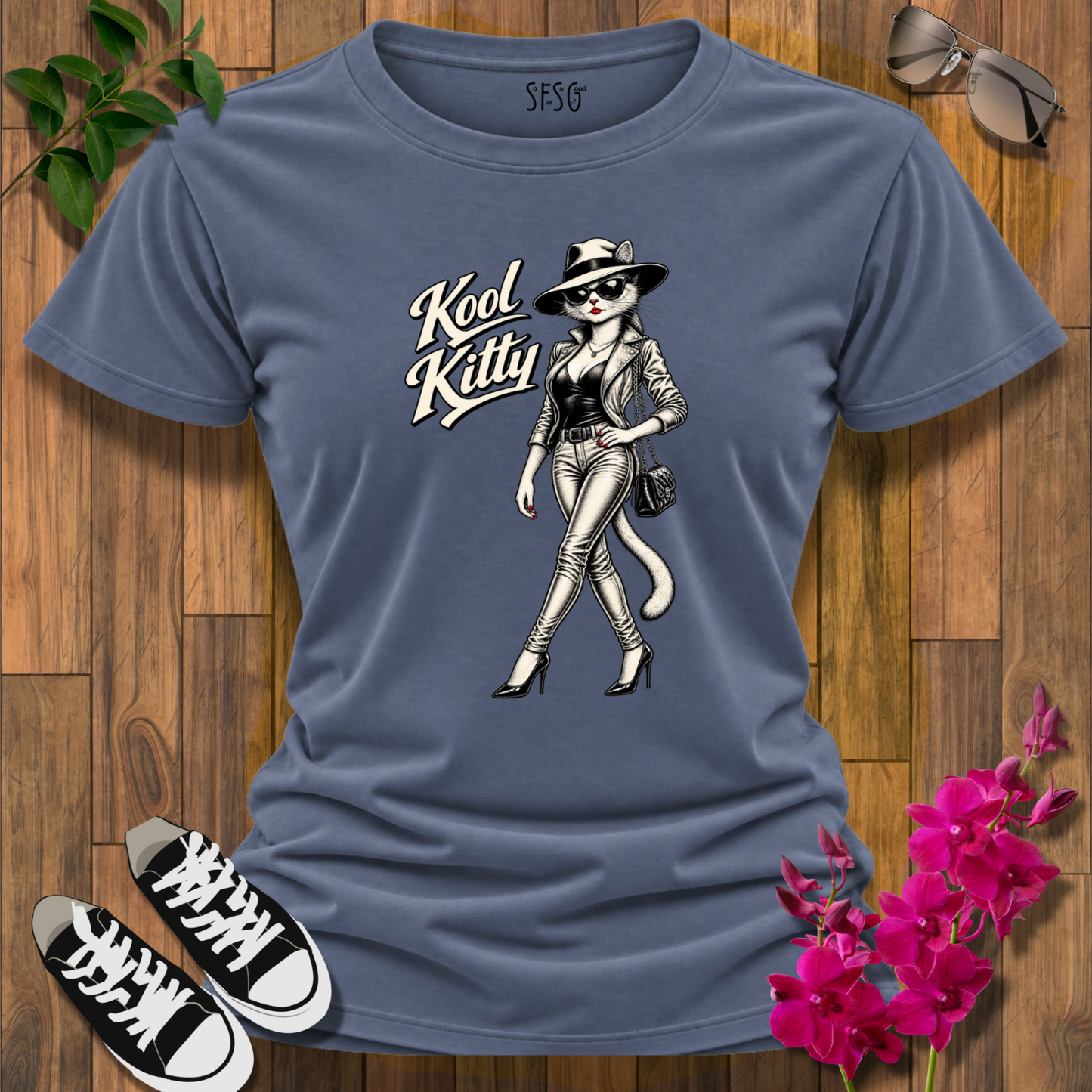 Kool Kitty Retro Cat Graphic T-Shirt