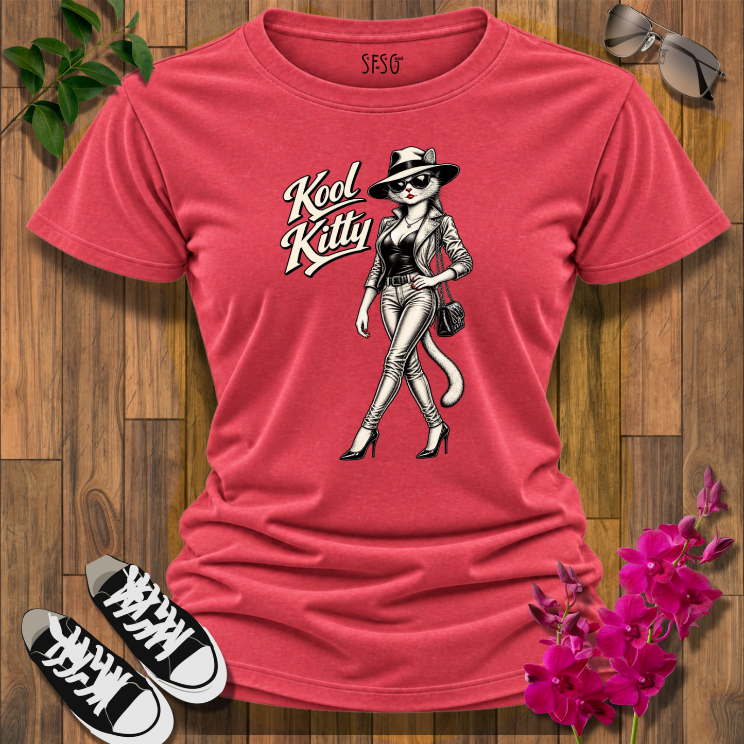 Kool Kitty Retro Cat Graphic T-Shirt