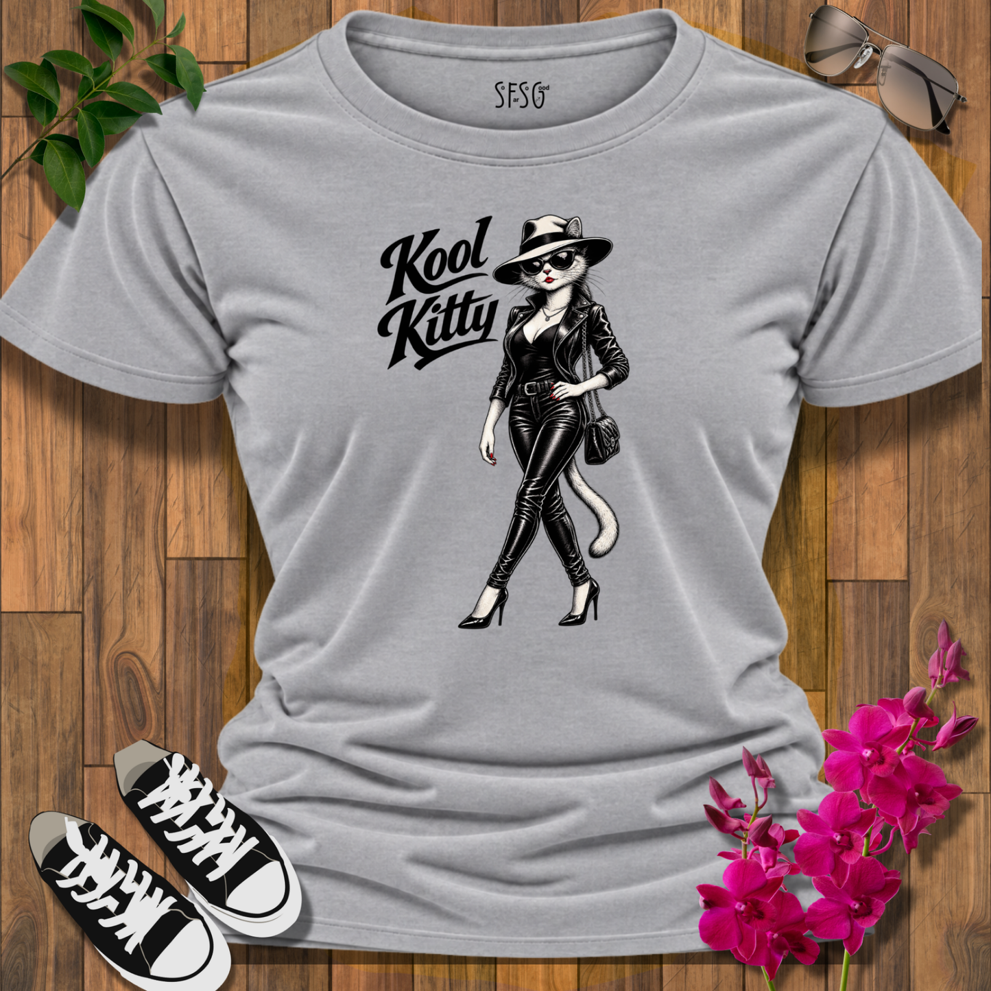 Kool Kitty Retro Cat Graphic T-Shirt