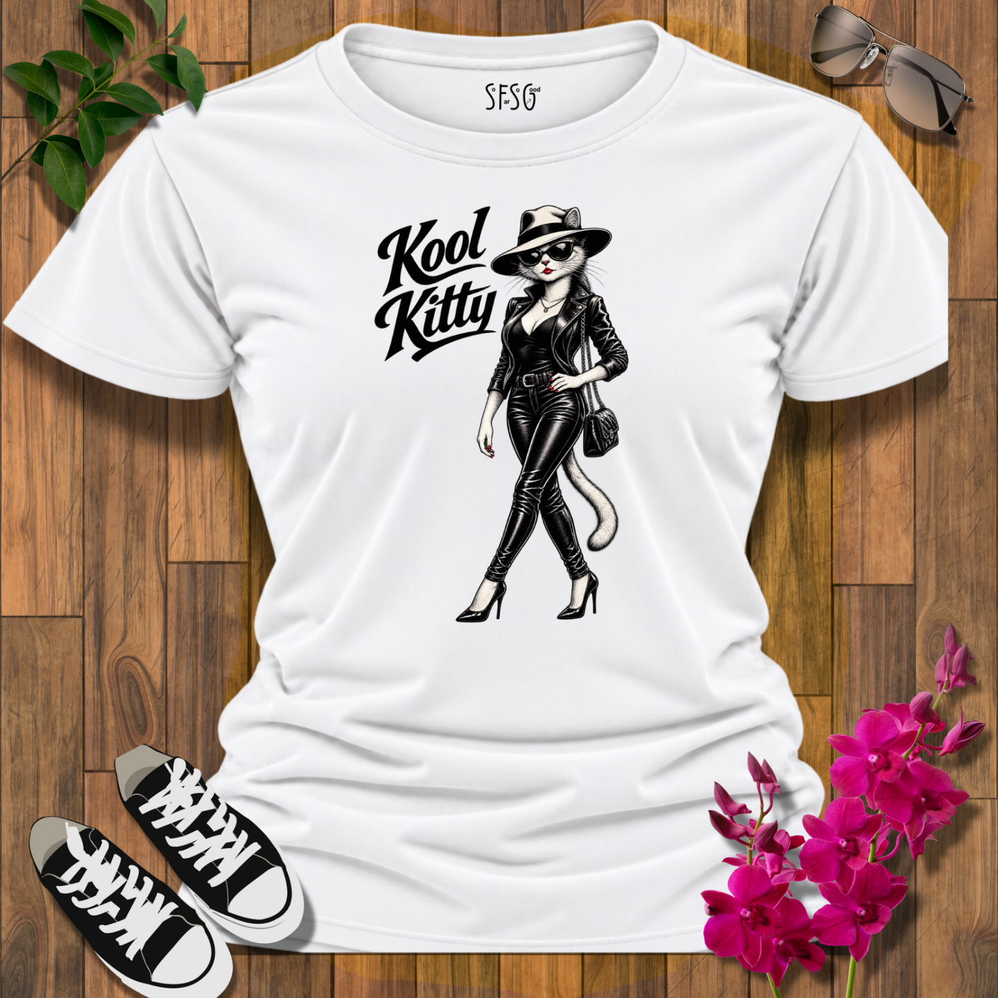 Kool Kitty Retro Cat Graphic T-Shirt