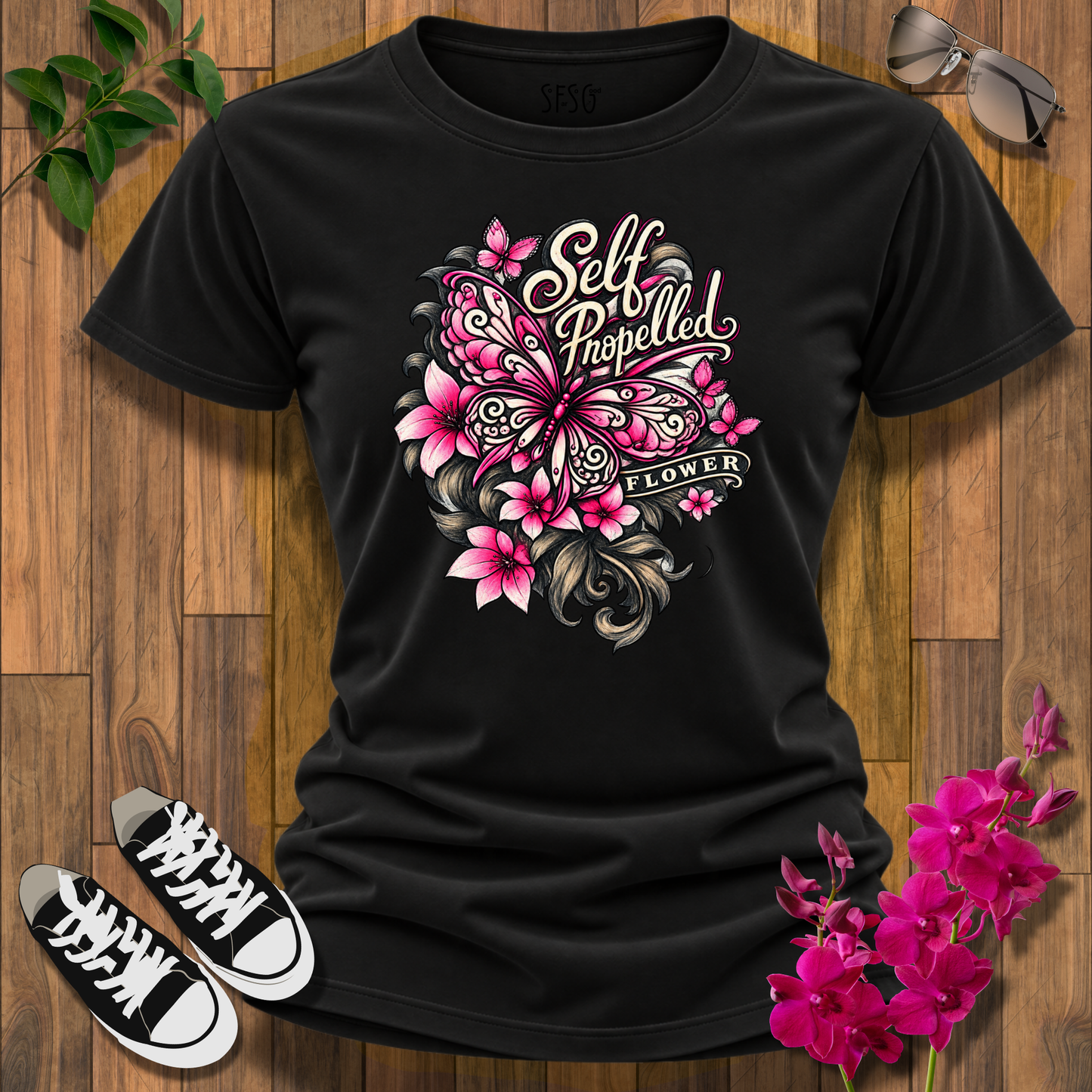 Self-Propelled Butterfly T-Shirt — Inspirational Floral Graphic Tee