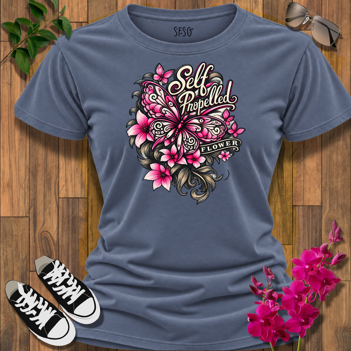 Self-Propelled Butterfly T-Shirt — Inspirational Floral Graphic Tee