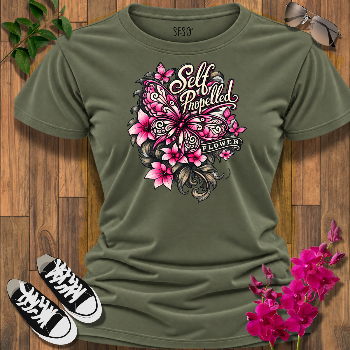 Self-Propelled Butterfly T-Shirt — Inspirational Floral Graphic Tee