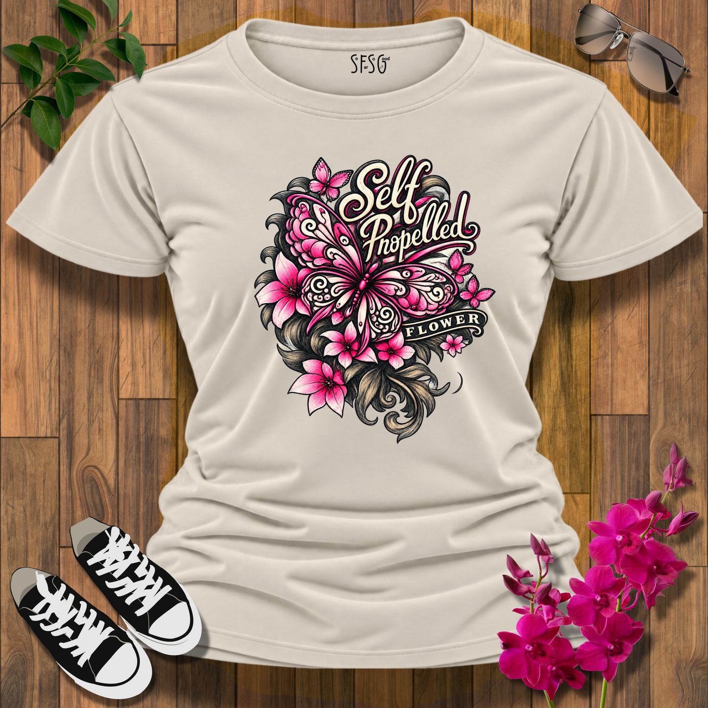Self-Propelled Butterfly T-Shirt — Inspirational Floral Graphic Tee