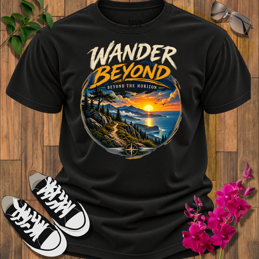 Wander Beyond Graphic T-Shirt — Sunset Horizon Adventure Tee
