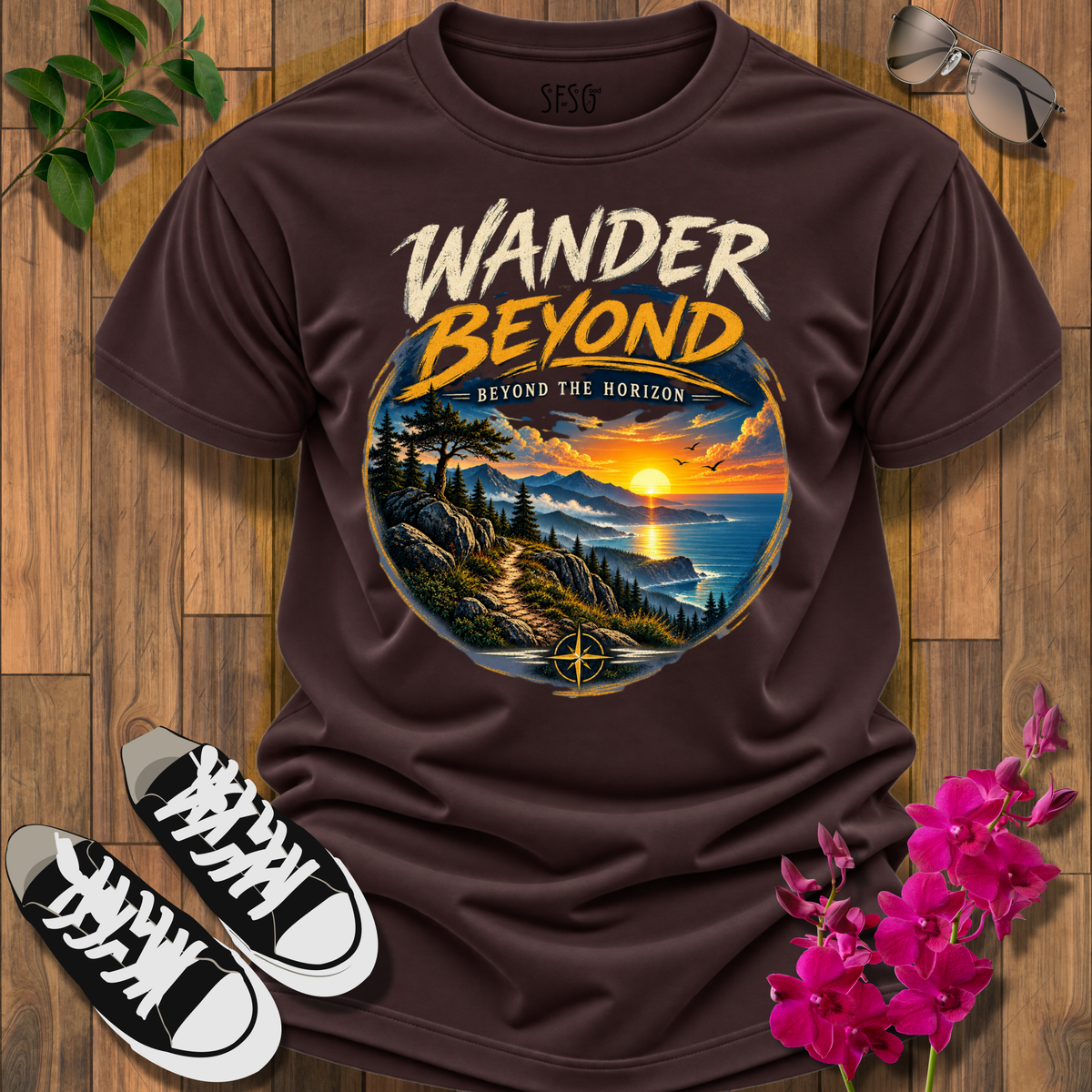 Wander Beyond Graphic T-Shirt — Sunset Horizon Adventure Tee