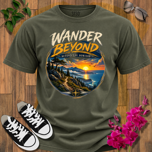 Wander Beyond Graphic T-Shirt — Sunset Horizon Adventure Tee